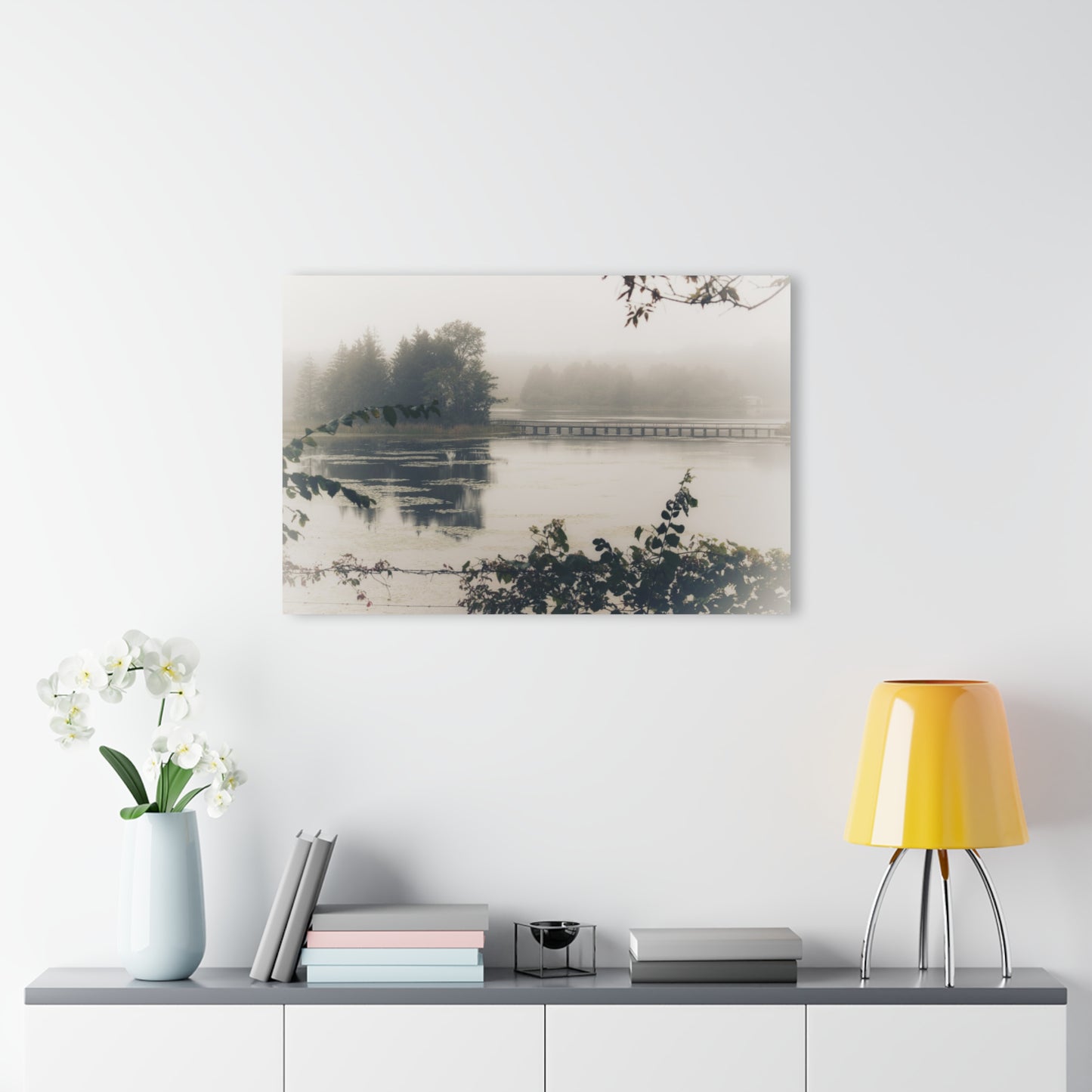 U R There Photography Bridge in Fog Rustic Farmhouse Acrylic Wall Print