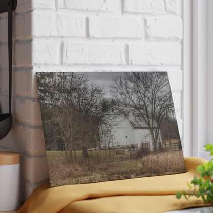 U R There Photography Oakwood Road White II Rustic Farmhouse Tempered-Glass Cutting Board