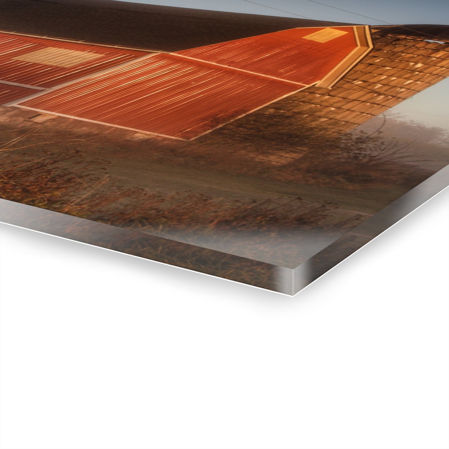 U R There Photography Klam Road Red Meets Foggy Sunrise II Rustic Farmhouse Acrylic Wall Print 20"x16"