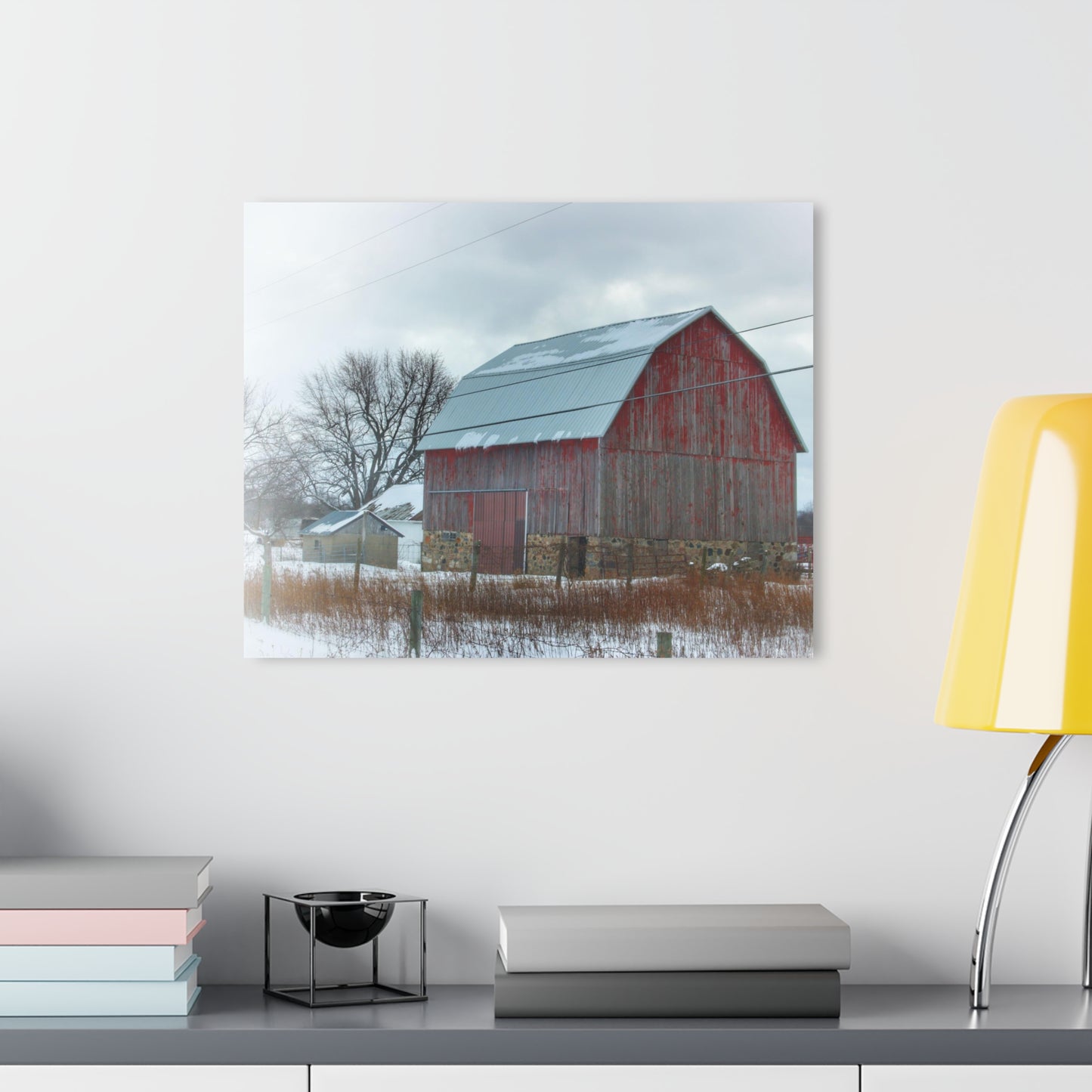 U R There Photography Lake Pleasant Stone Red and Little Grey Rustic Farmhouse Acrylic Wall Print