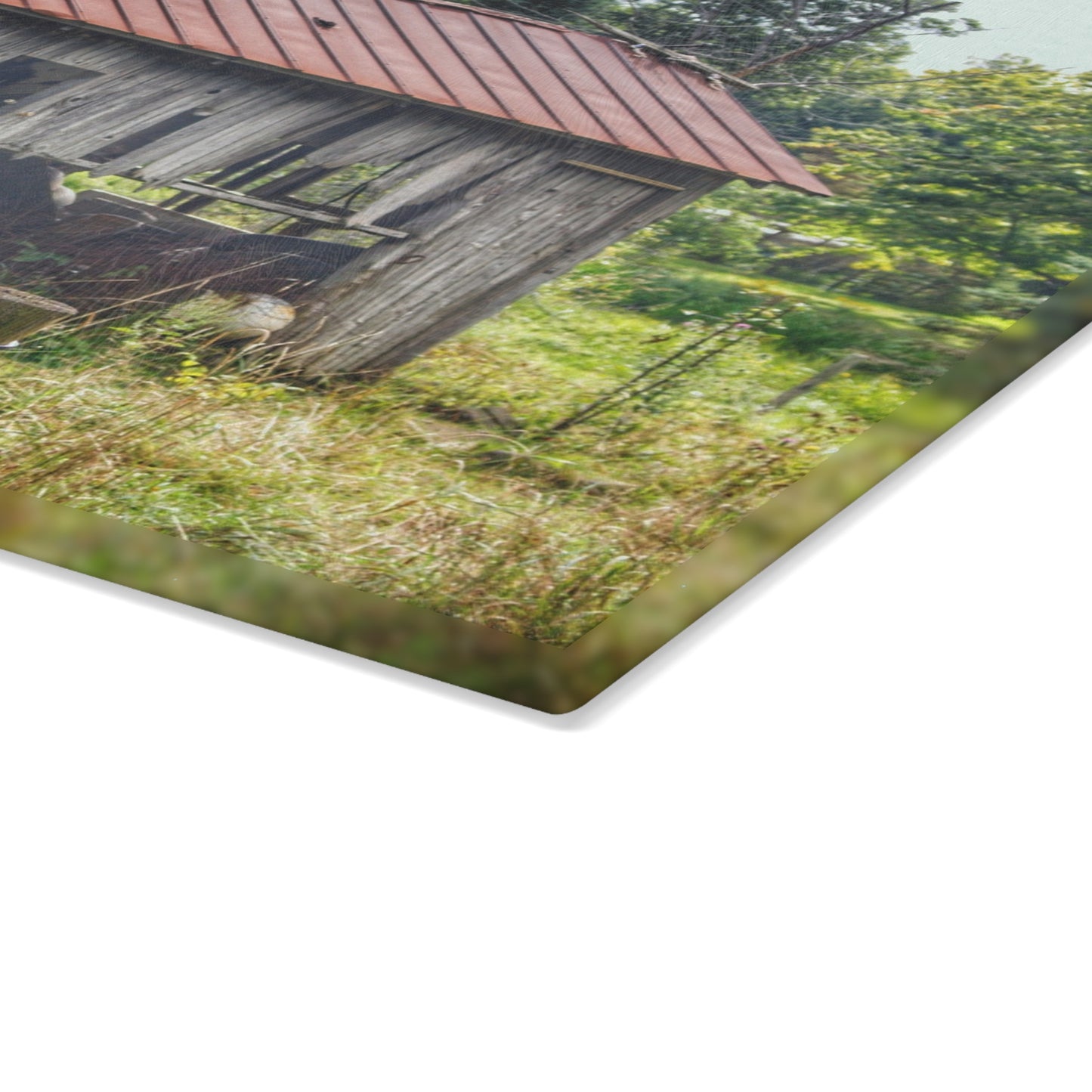 U R There Photography Silverwood Rusted Grey Shack Rustic Farmhouse Tempered-Glass Cutting Board