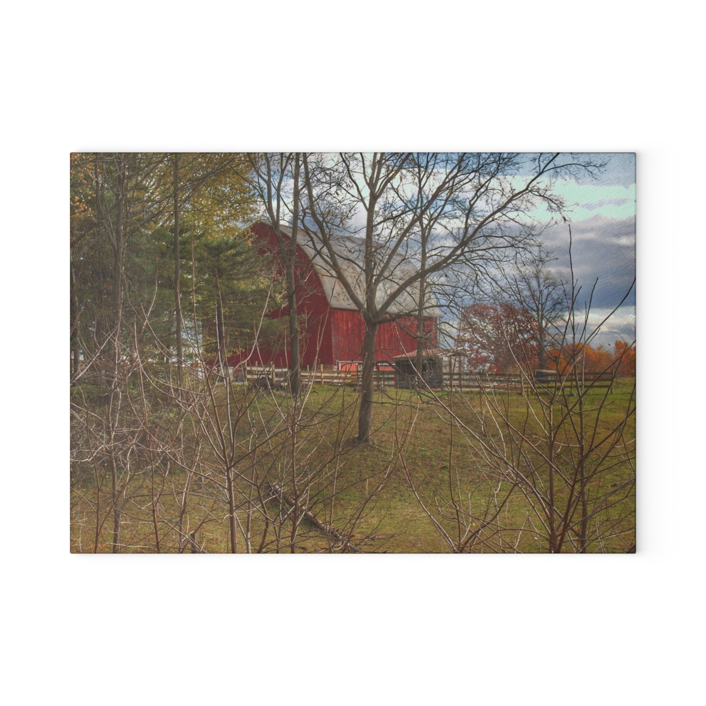 U R There Photography Laur Road Hidden Red Rustic Farmhouse Tempered-Glass Cutting Board