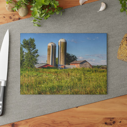 U R There Photography Morrish Road Silos II Rustic Farmhouse Tempered-Glass Cutting Board
