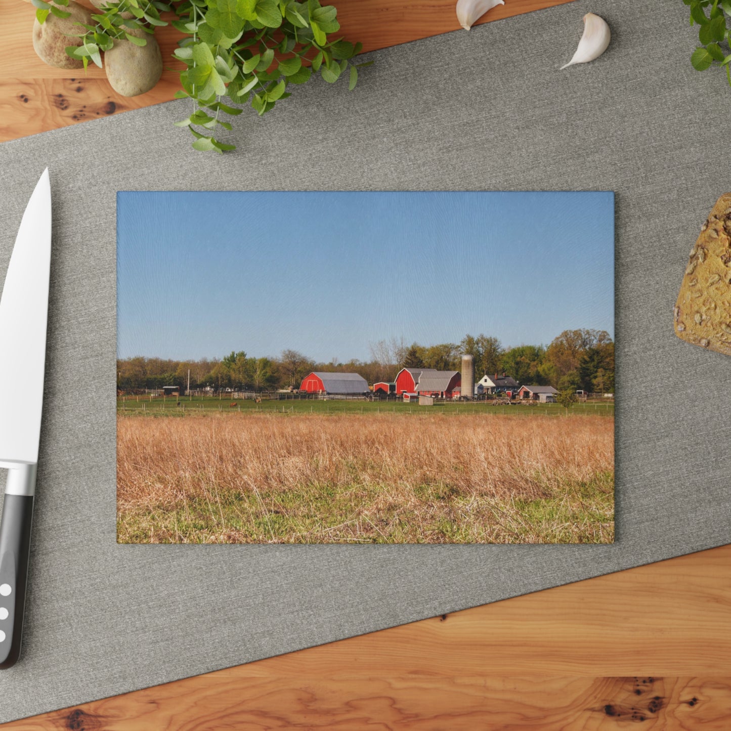 U R There Photography East Millington Road Farm Rustic Farmhouse Tempered-Glass Cutting Board
