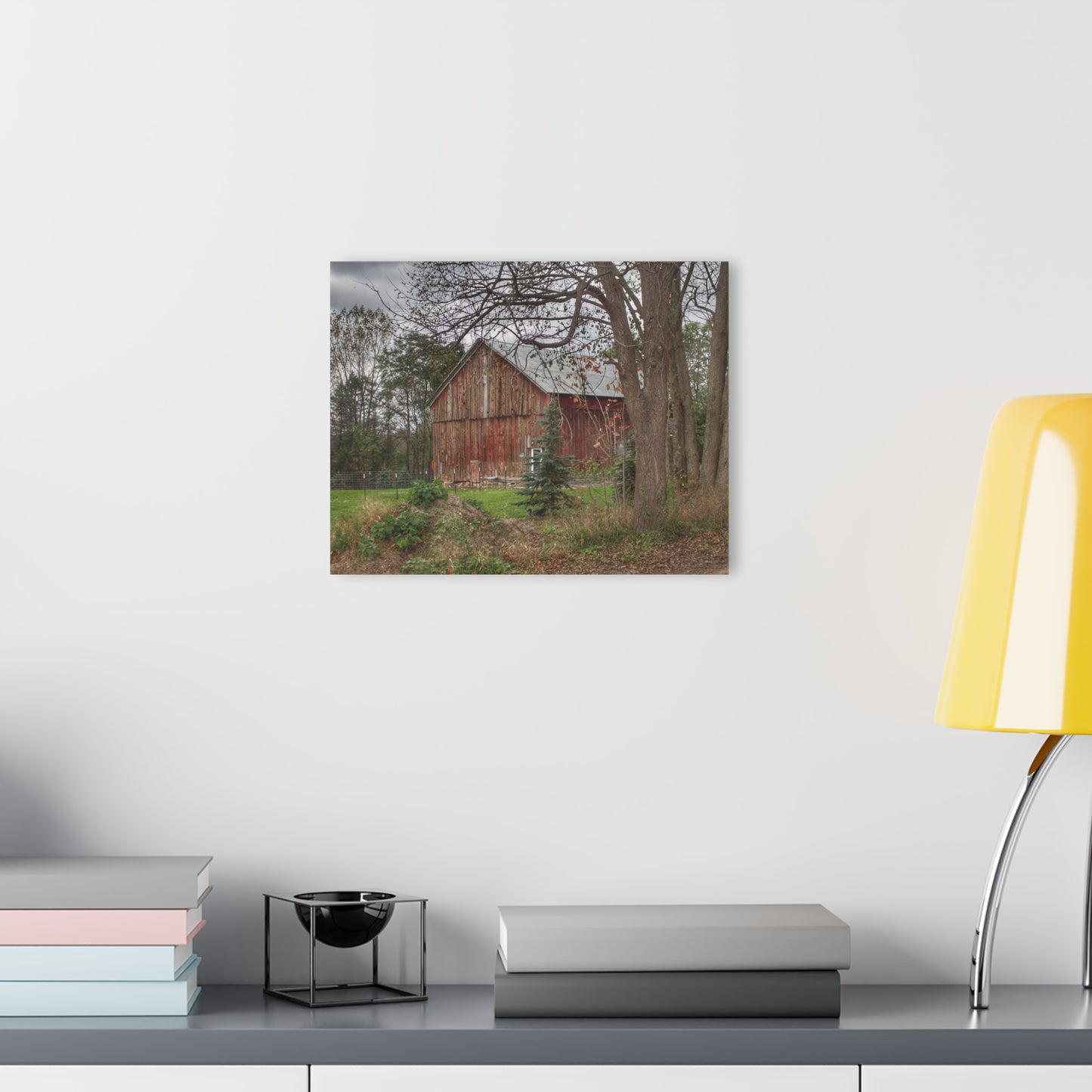 U R There Photography Big Fish Lake Road Red Rustic Farmhouse Acrylic Wall Print