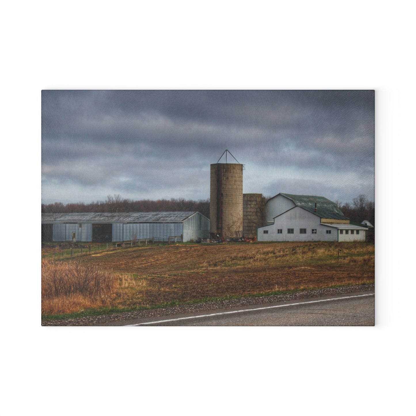 U R There Photography M-24 Whites Rustic Farmhouse Tempered-Glass Cutting Board