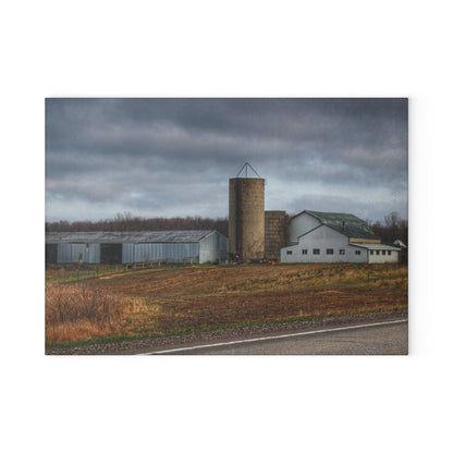 U R There Photography M-24 Whites Rustic Farmhouse Tempered-Glass Cutting Board