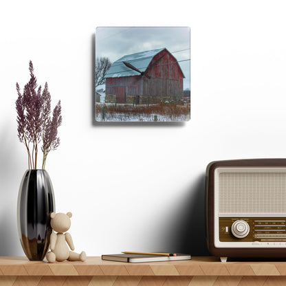 U R There Photography Lake Pleasant Stone Red and Little Grey Rustic Farmhouse Acrylic Analog Wall Clock