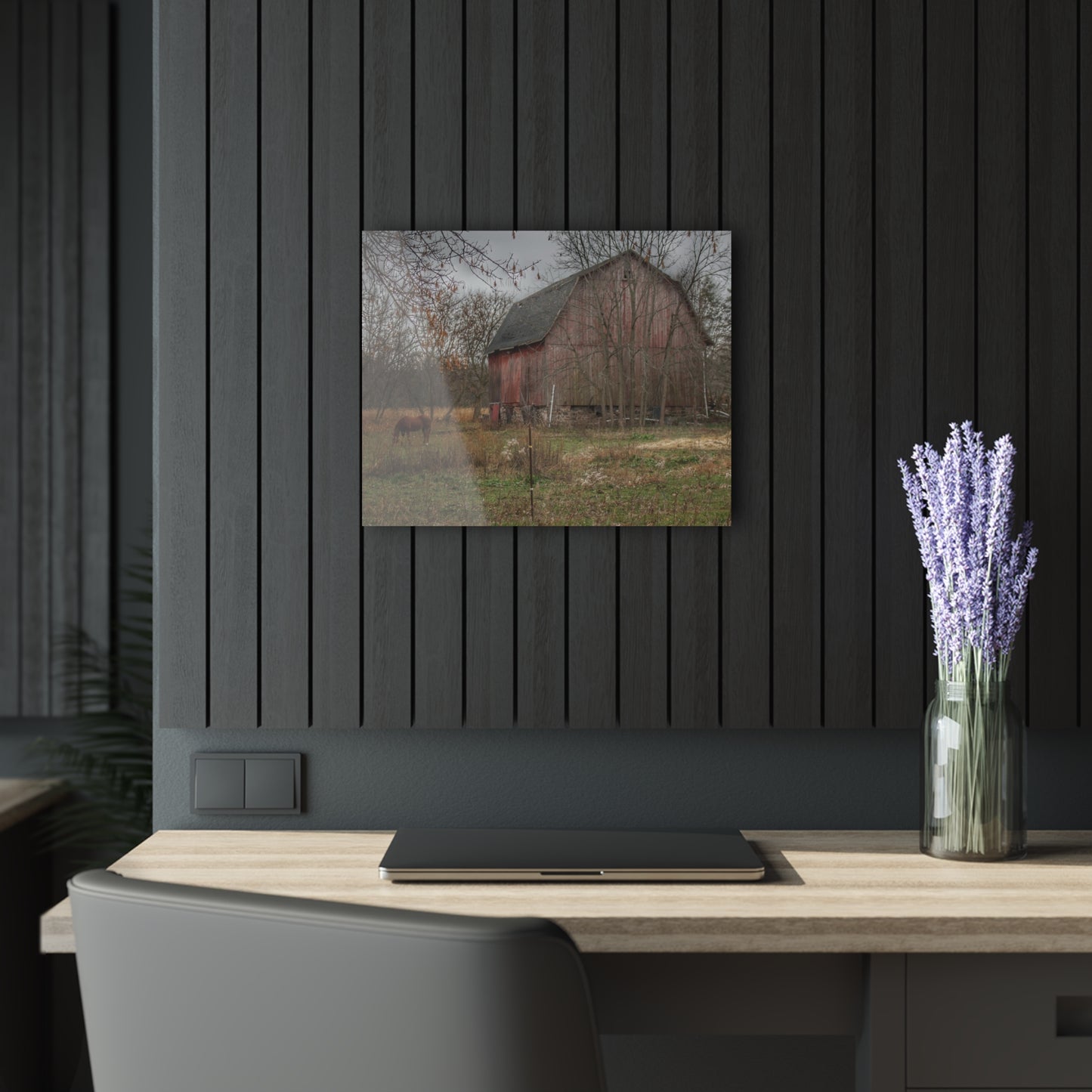 U R There Photography Blair Road Barn and Horse Rustic Farmhouse Acrylic Wall Print