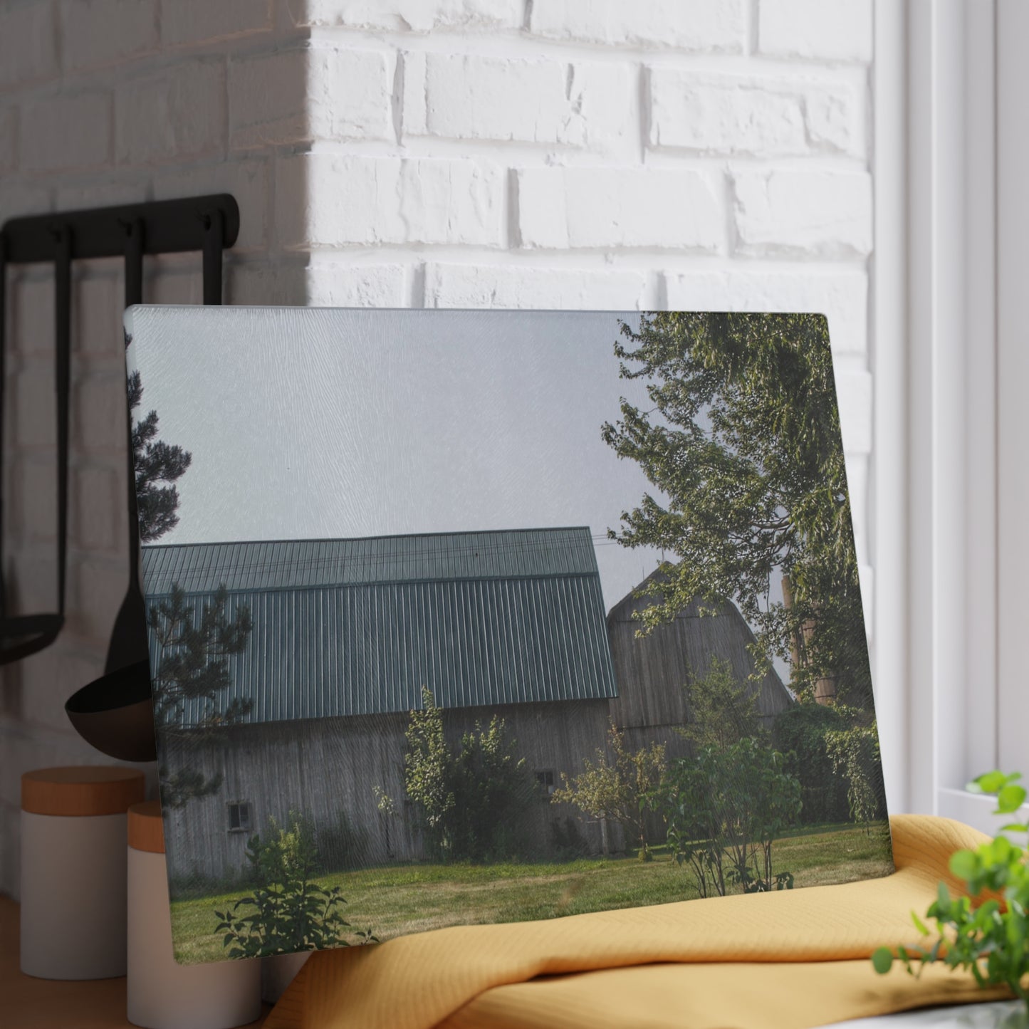 U R There Photography Bordman Road Greys Rustic Farmhouse Tempered-Glass Cutting Board