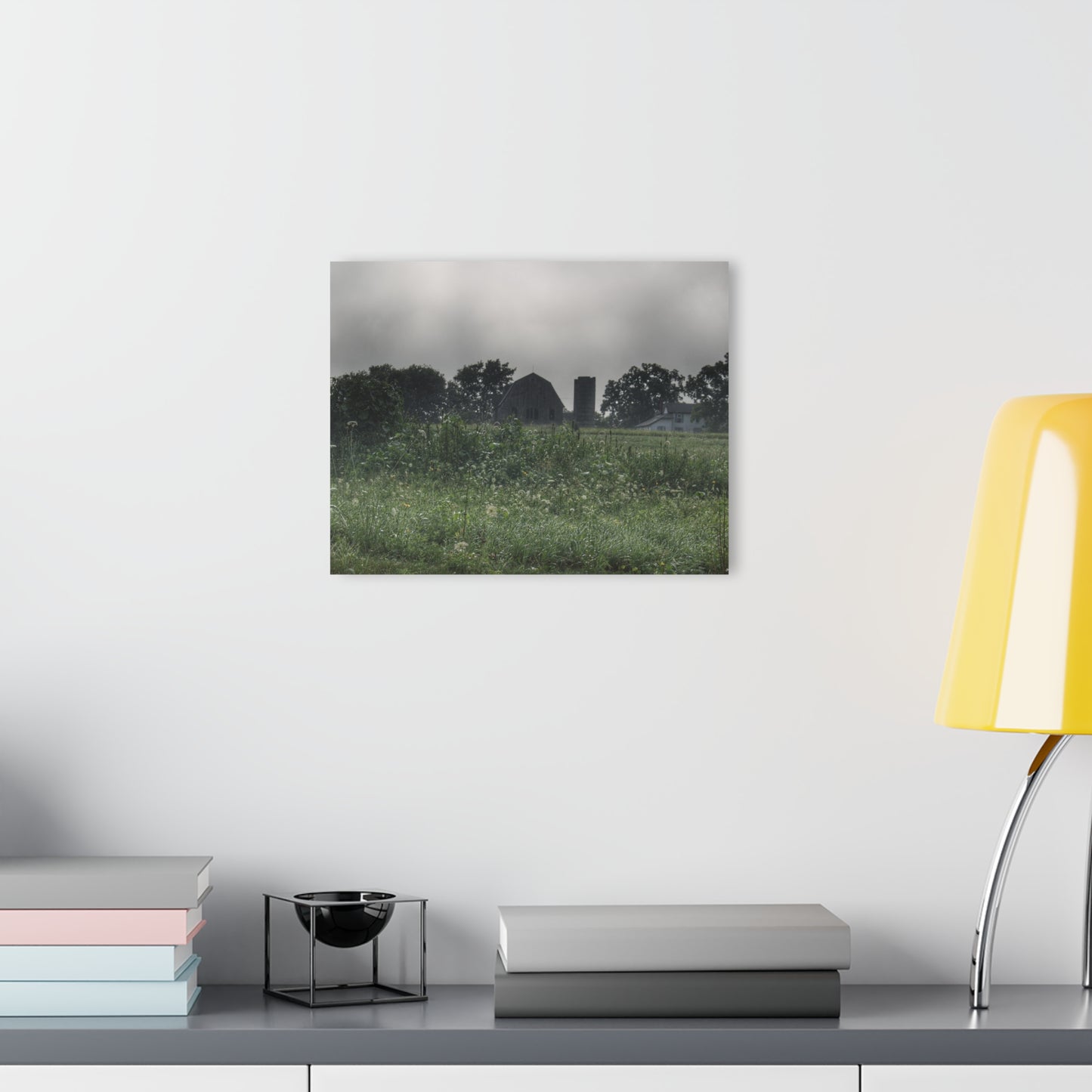 U R There Photography Hill Road Grey in the Fog Rustic Farmhouse Acrylic Wall Print