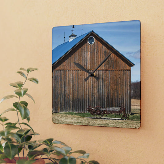 U R There Photography Barn and Buggy Rustic Farmhouse Acrylic Analog Wall Clock