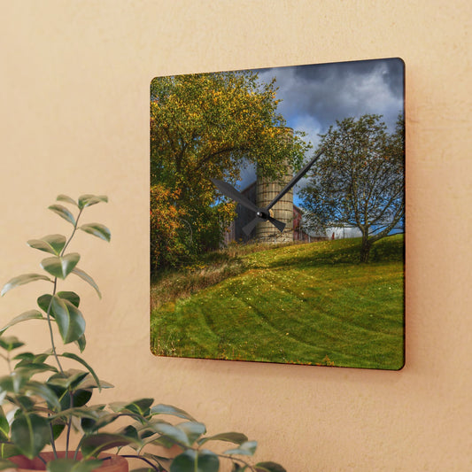 U R There Photography M-24 Hilltop Grey Rustic Farmhouse Acrylic Analog Wall Clock