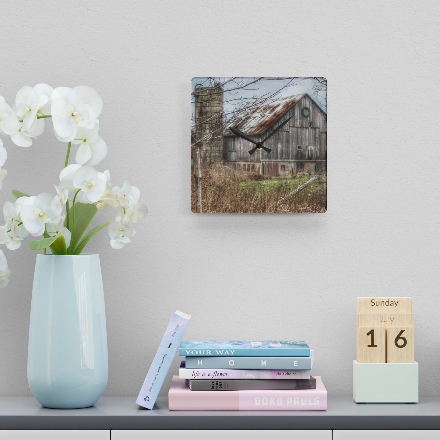 U R There Photography Churchill Christmas Barn I Rustic Farmhouse Acrylic Analog Wall Clock