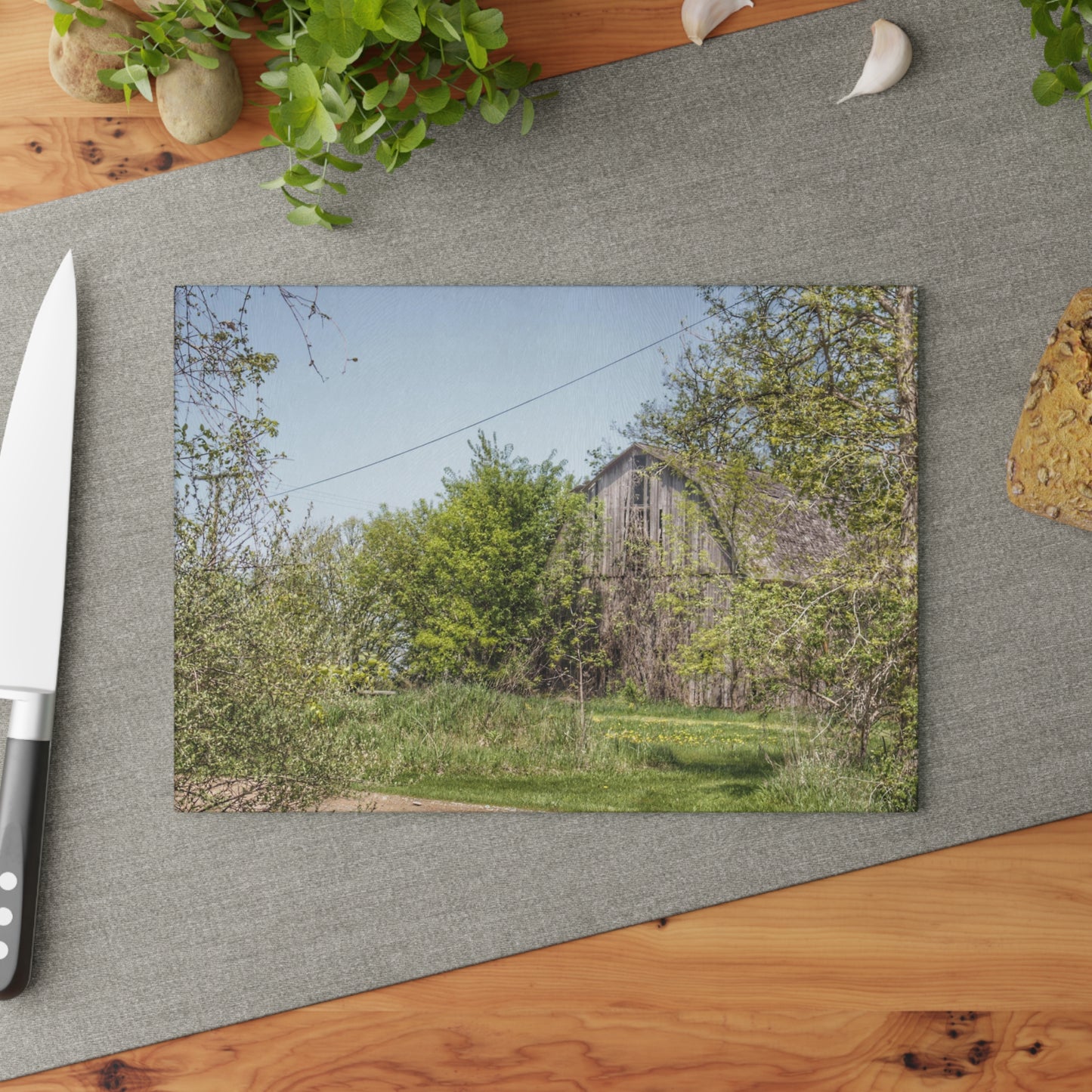 U R There Photography Bishop Road Grey II Rustic Farmhouse Tempered-Glass Cutting Board
