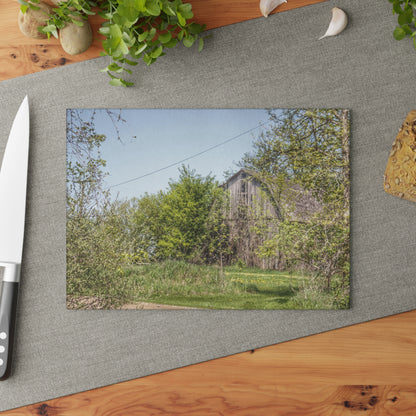 U R There Photography Bishop Road Grey II Rustic Farmhouse Tempered-Glass Cutting Board