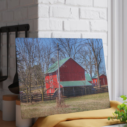 U R There Photography Imlay City Road Cow Barn II Rustic Farmhouse Tempered-Glass Cutting Board