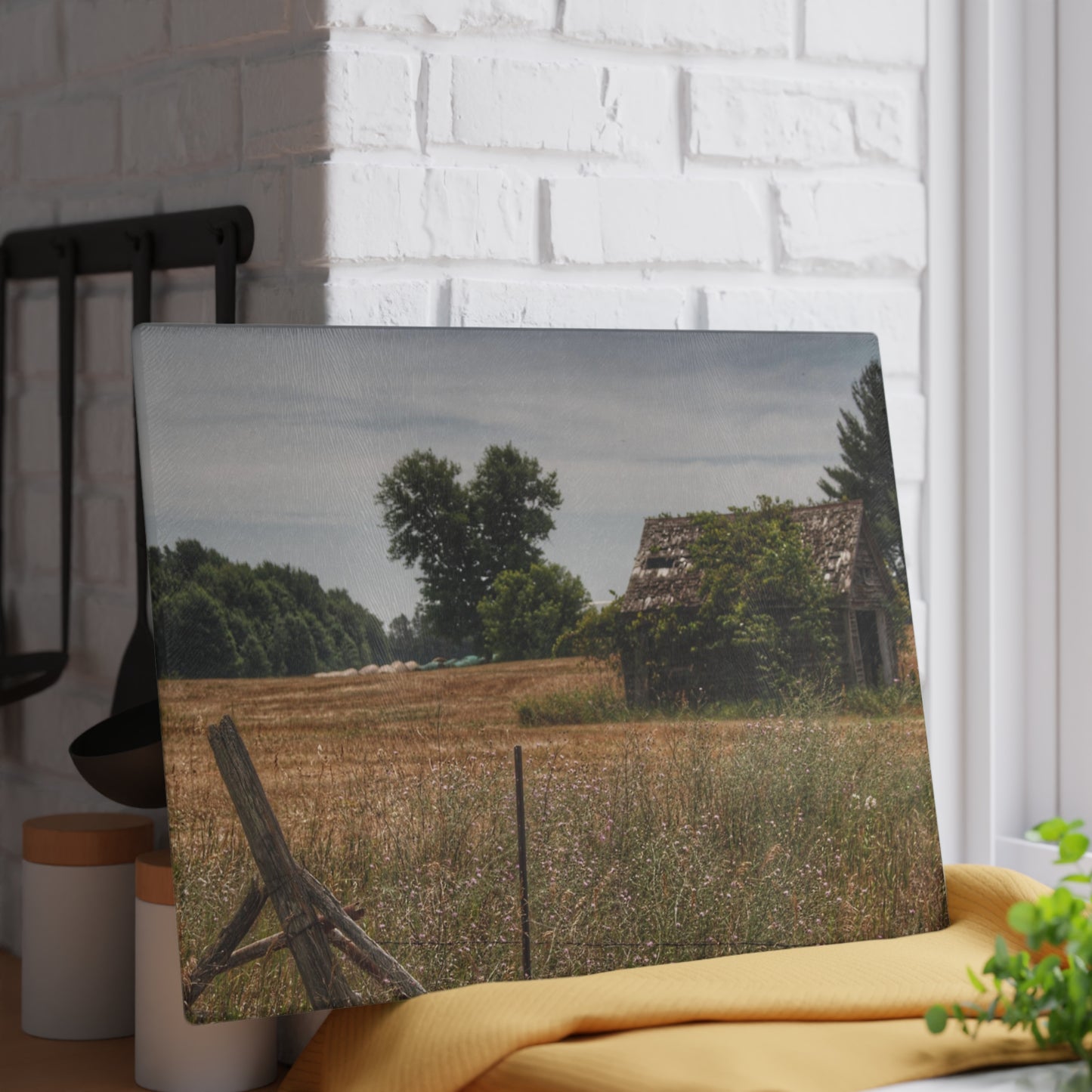 U R There Photography Waterman Road Shack Beyond the Fence Rustic Farmhouse Tempered-Glass Cutting Board