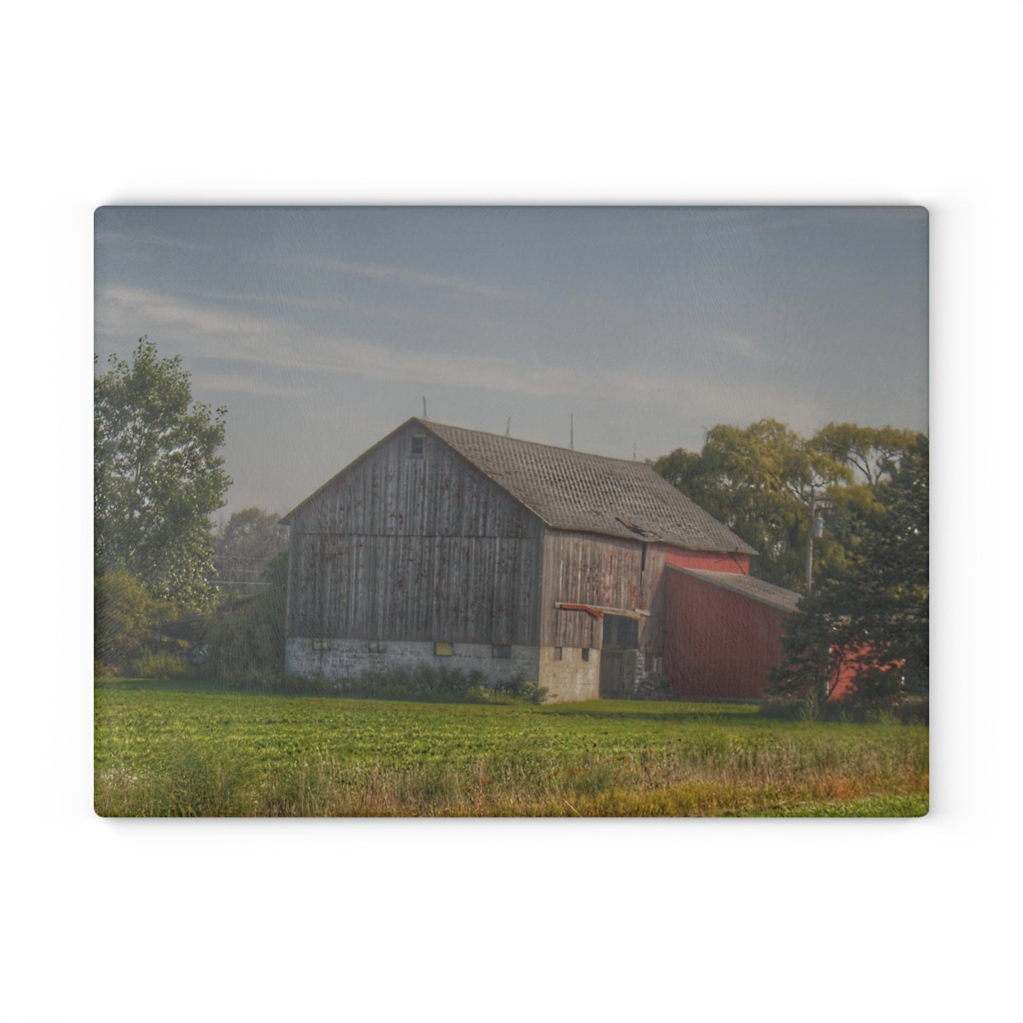 U R There Photography Pigeon Grey Saltbox Rustic Farmhouse Tempered-Glass Cutting Board