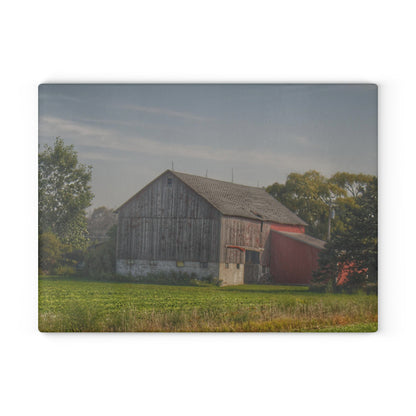 U R There Photography Pigeon Grey Saltbox Rustic Farmhouse Tempered-Glass Cutting Board