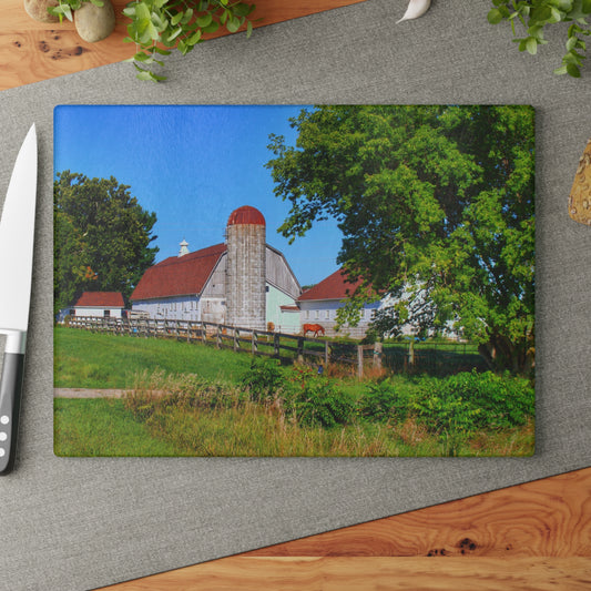 U R There Photography Vienna Roadside White Rustic Farmhouse Tempered-Glass Cutting Board