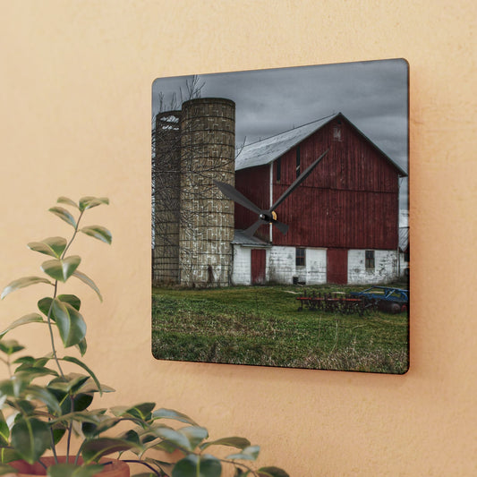 U R There Photography Fostoria Red I Rustic Farmhouse Acrylic Analog Wall Clock