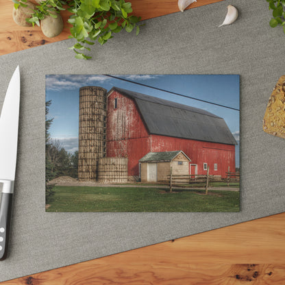 U R There Photography Brown City Lincoln Street Red Rustic Farmhouse Tempered-Glass Cutting Board