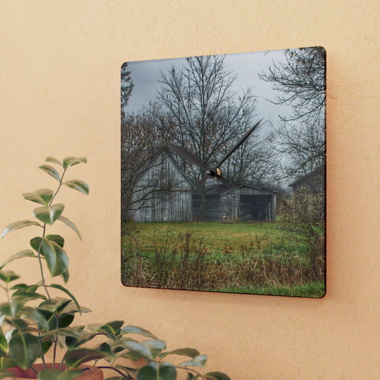 U R There Photography Bowers Road Greys IV Rustic Farmhouse Acrylic Analog Wall Clock