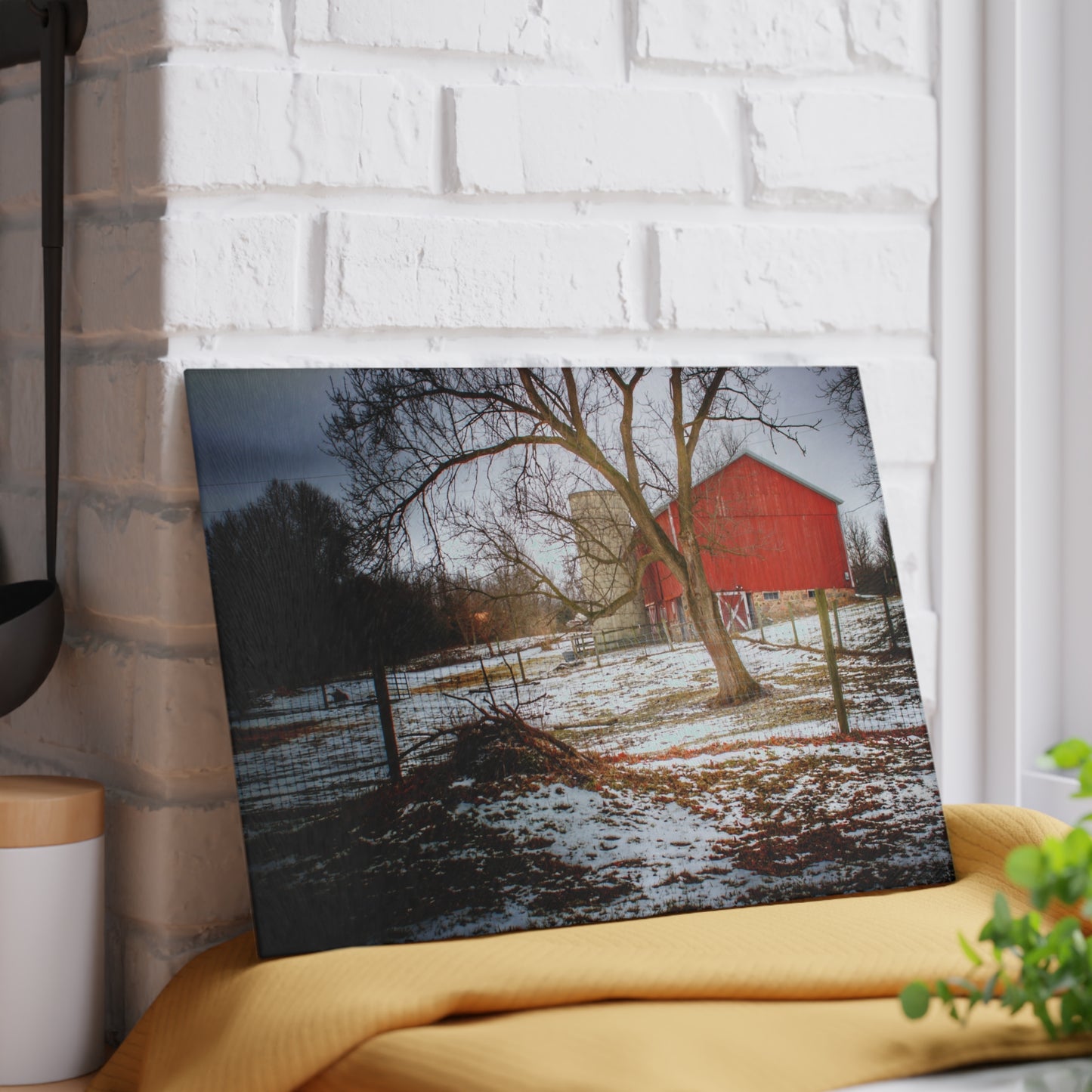 U R There Photography LeValley Road Red and Silo Rustic Farmhouse Tempered-Glass Cutting Board