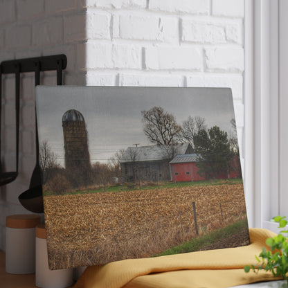 U R There Photography Dryden Road Gable Grey and Silo Rustic Farmhouse Tempered-Glass Cutting Board