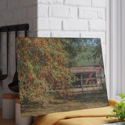 U R There Photography Farrand Road Red Coral by Flowering Tree Rustic Farmhouse Tempered-Glass Cutting Board