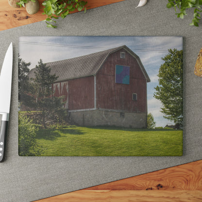 U R There Photography Mertz Road Quilted Red Rustic Farmhouse Tempered-Glass Cutting Board
