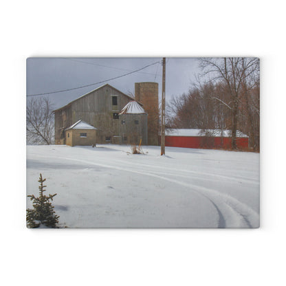 U R There Photography Hilltop Grey and Silo Rustic Farmhouse Tempered-Glass Cutting Board