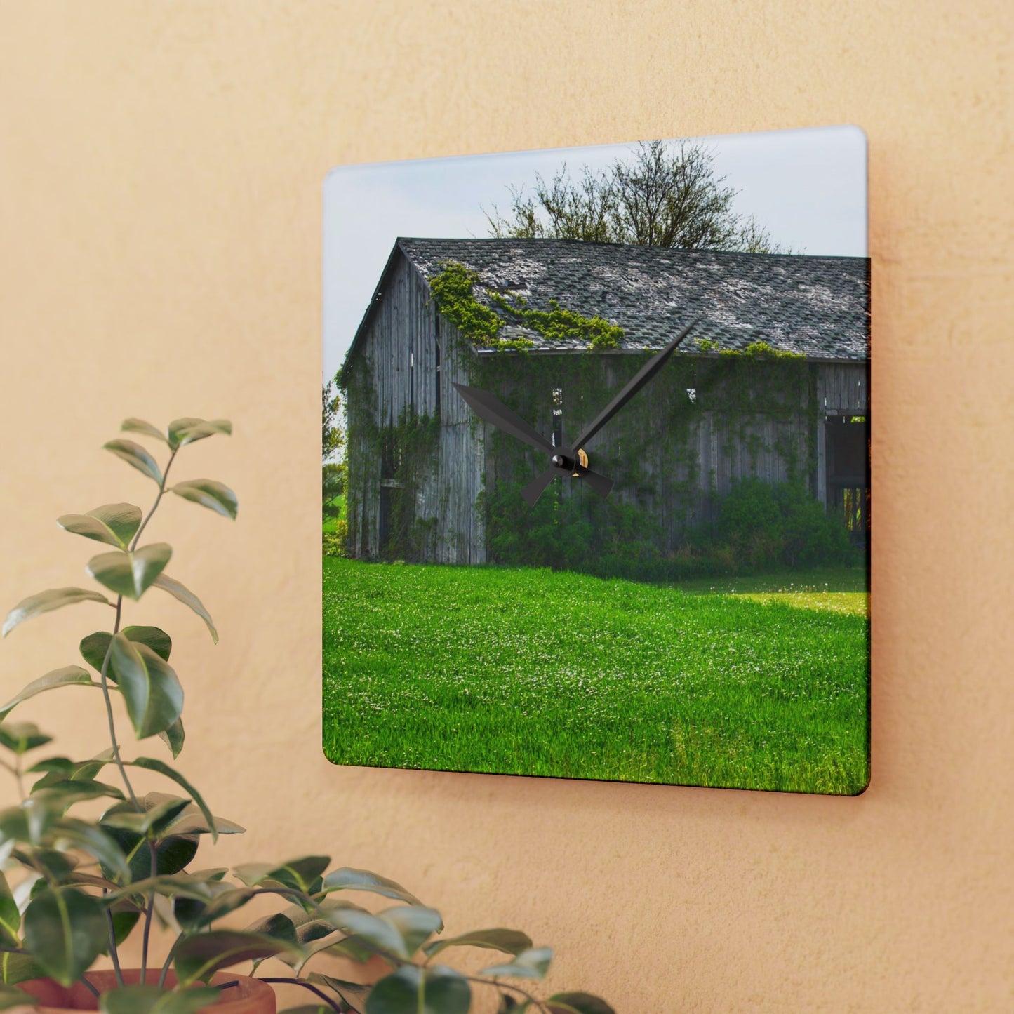 U R There Photography Caro Road Twin Grey II Rustic Farmhouse Acrylic Analog Wall Clock