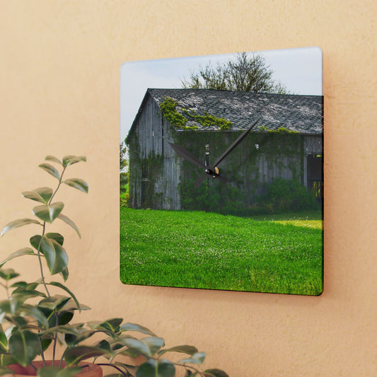 U R There Photography Caro Road Twin Grey II Rustic Farmhouse Acrylic Analog Wall Clock