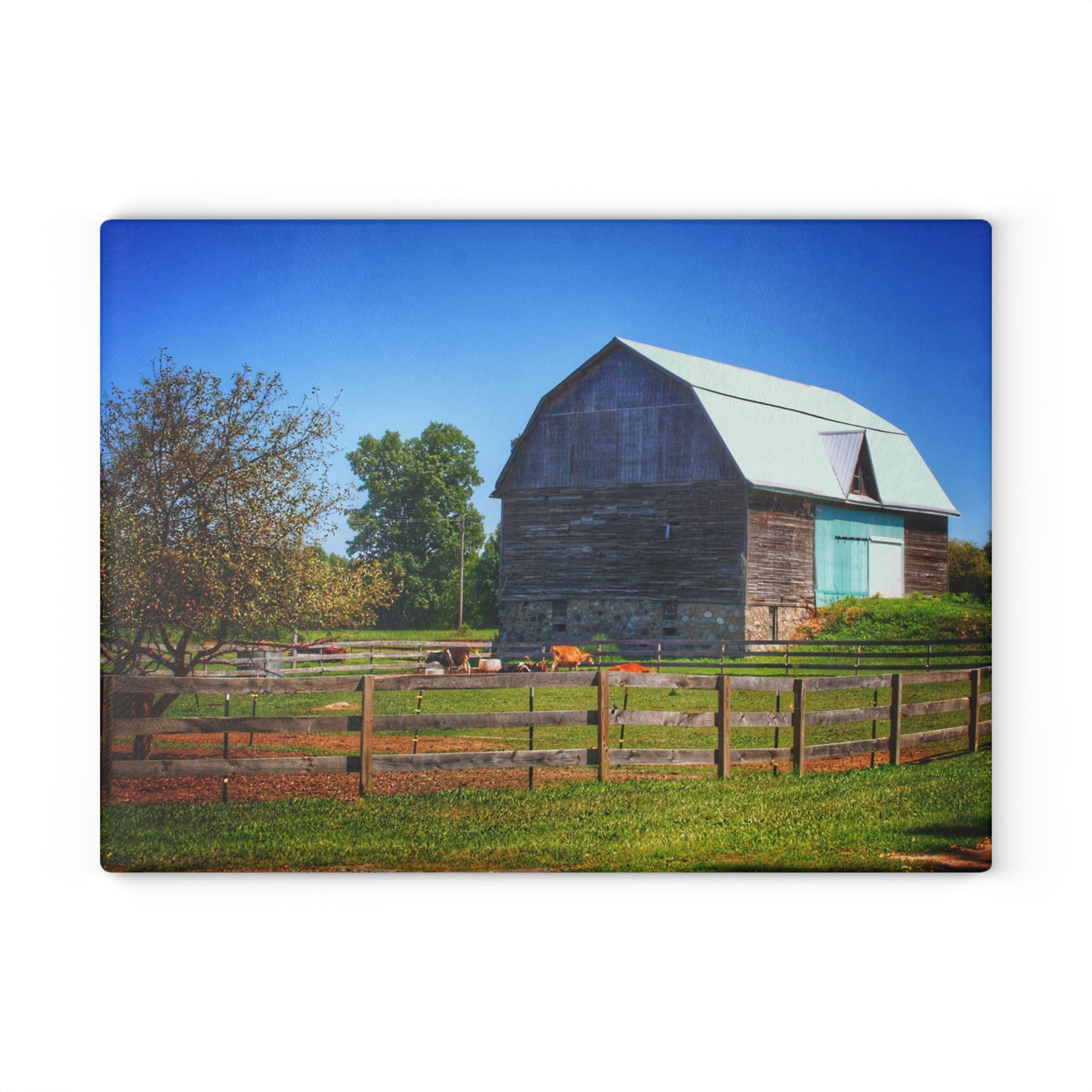 U R There Photography Harris Road Fieldstone Grey Rustic Farmhouse Tempered-Glass Cutting Board