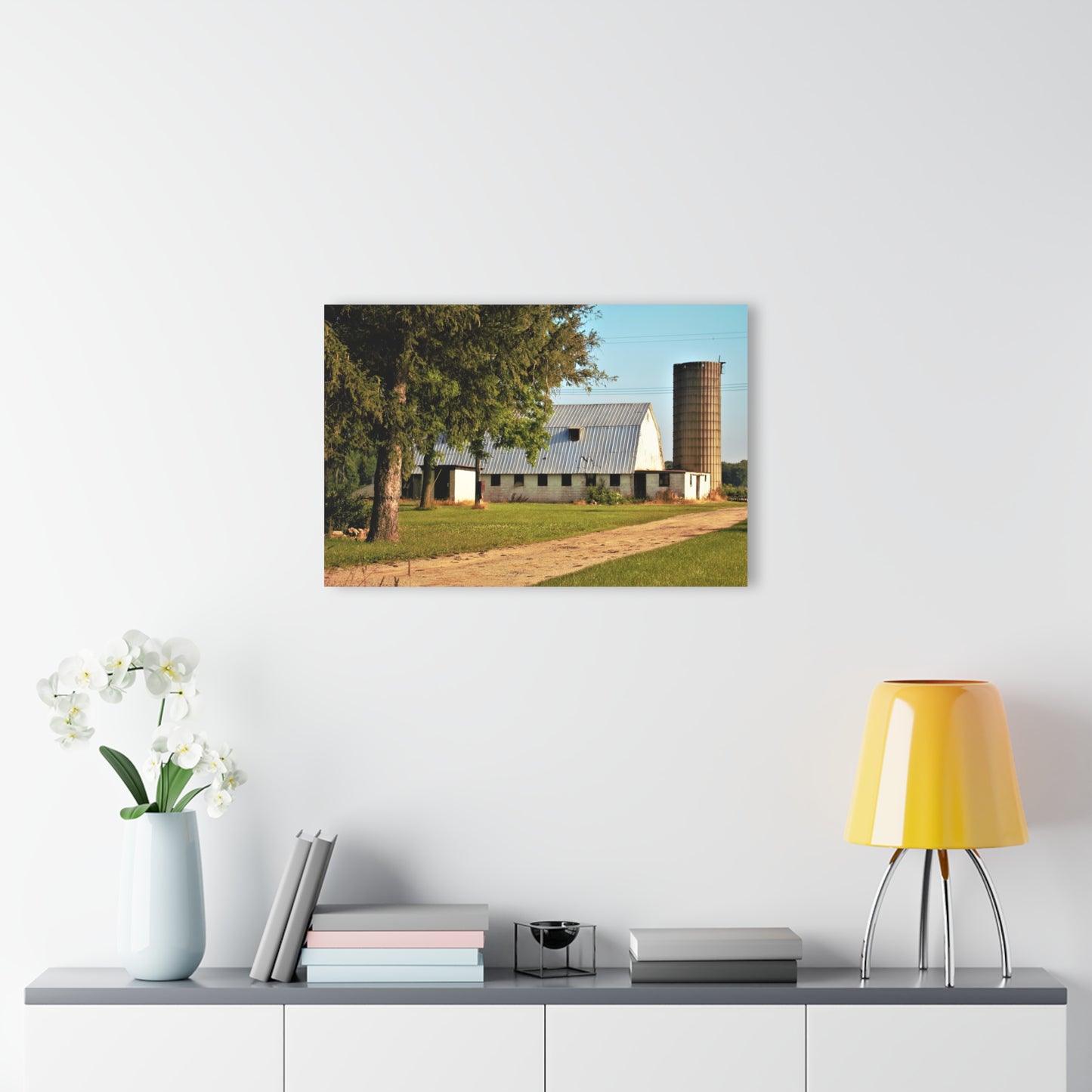 U R There Photography White Barn and Silo Rustic Farmhouse Acrylic Wall Print