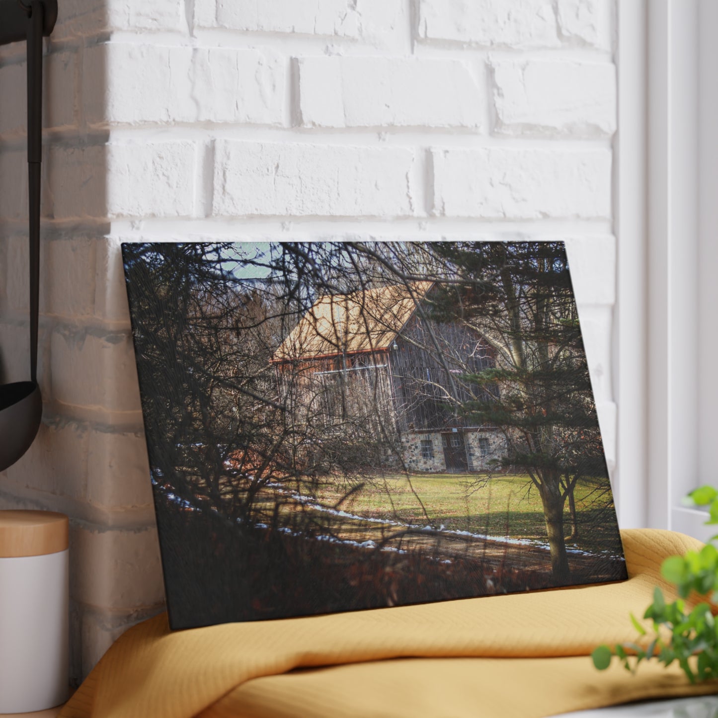 U R There Photography Newark Road Hidden Fieldstone Grey Rustic Farmhouse Tempered-Glass Cutting Board