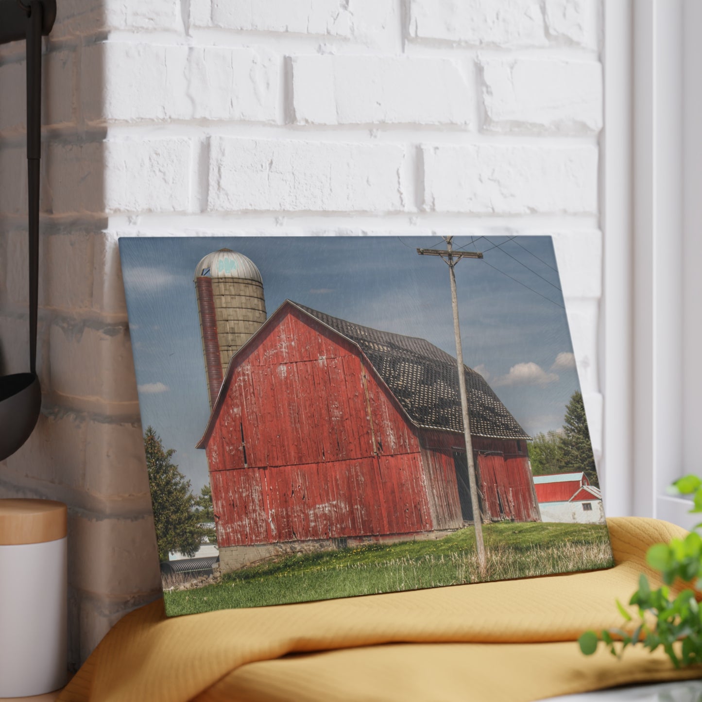 U R There Photography Hollenbeck Road Red II Rustic Farmhouse Tempered-Glass Cutting Board