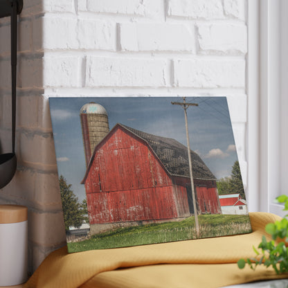 U R There Photography Hollenbeck Road Red II Rustic Farmhouse Tempered-Glass Cutting Board