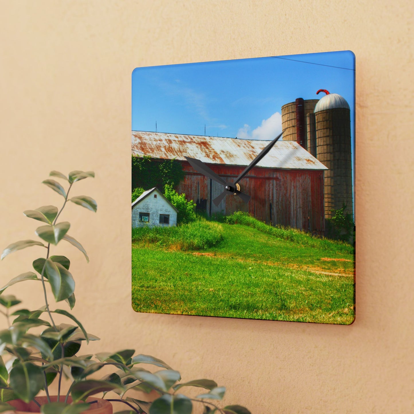 U R There Photography Marlette Red I Rustic Farmhouse Acrylic Analog Wall Clock