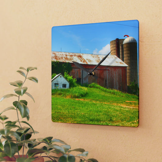 U R There Photography Marlette Red I Rustic Farmhouse Acrylic Analog Wall Clock