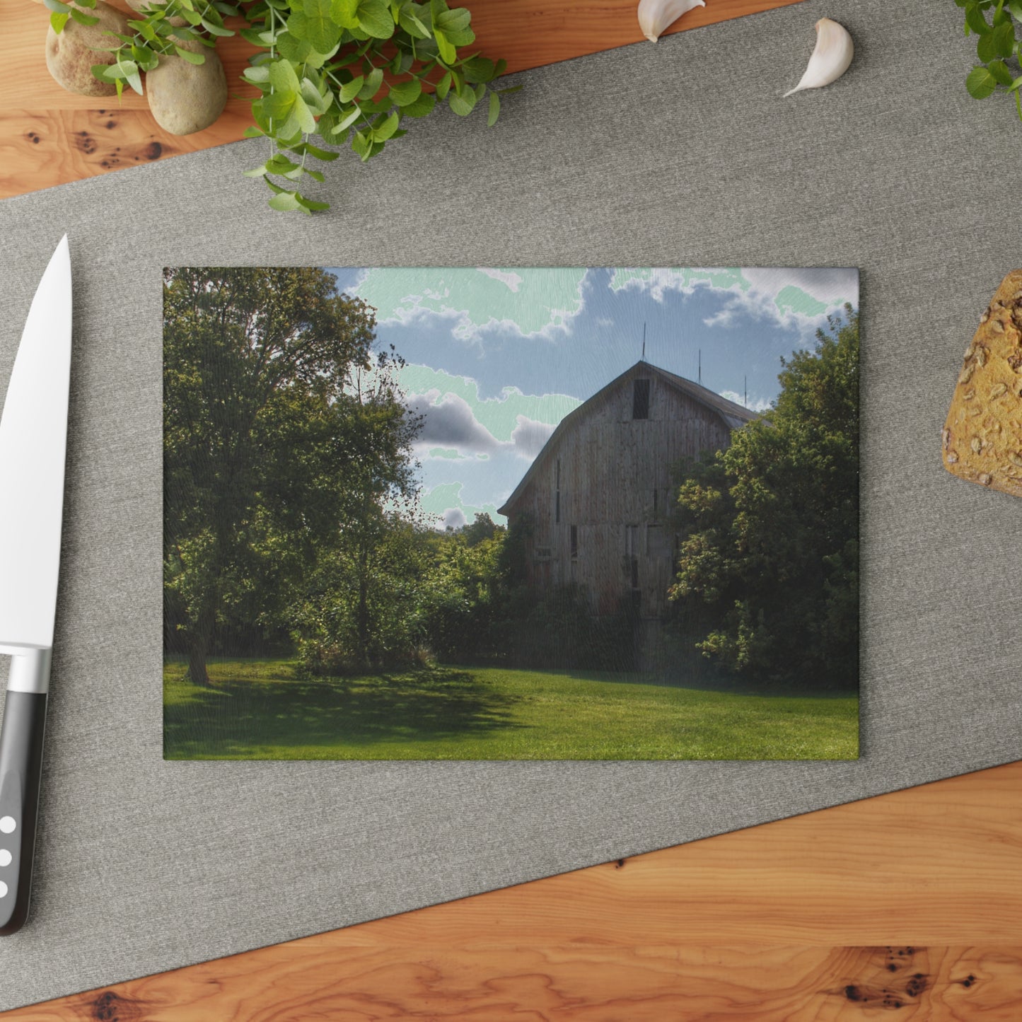 U R There Photography Oakwood Grey Rustic Farmhouse Tempered-Glass Cutting Board