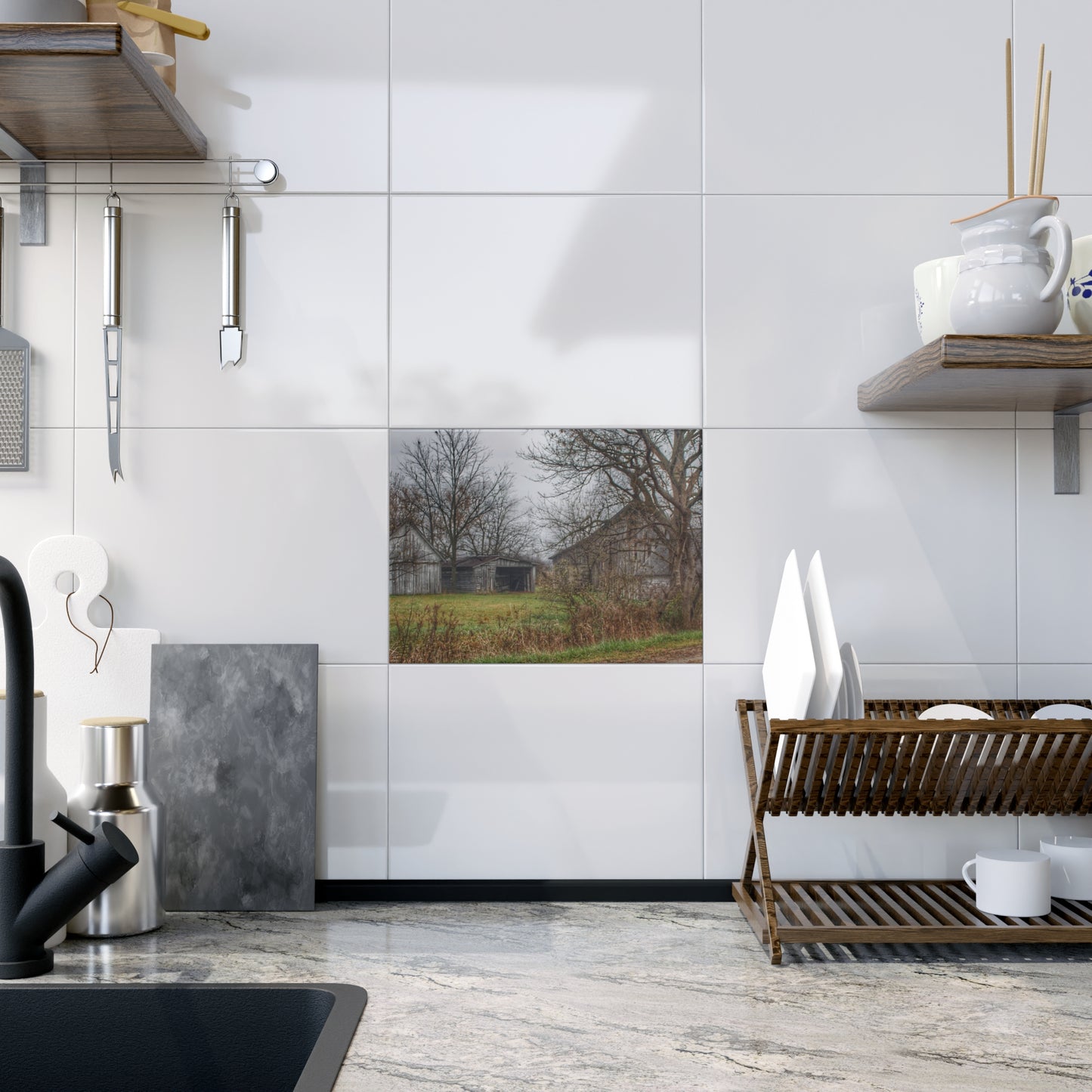 U R There Photography Bowers Road Greys IV Rustic Farmhouse Decorative Ceramic Tile