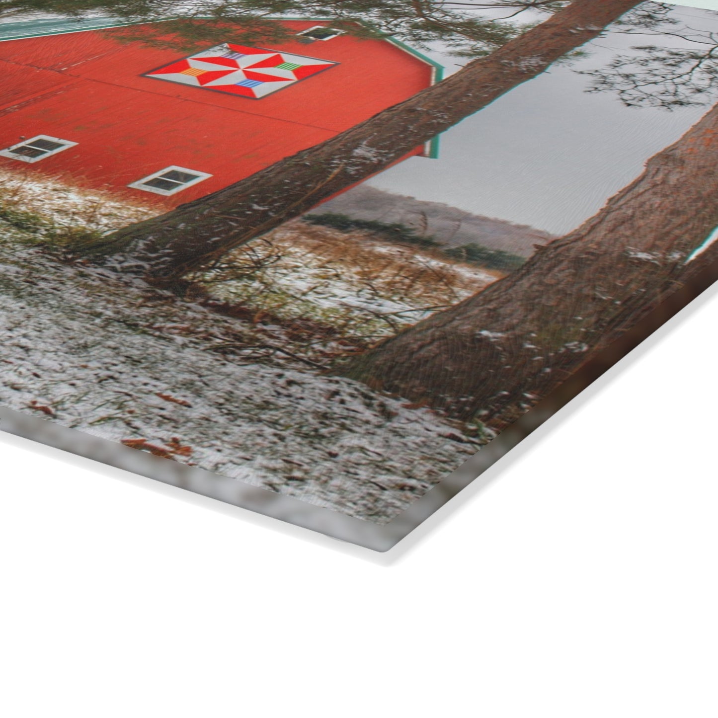 U R There Photography McKail Road Quilted Red Rustic Farmhouse Tempered-Glass Cutting Board