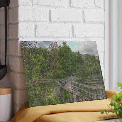 U R There Photography Linear Park Bridge in Lapeer I Rustic Farmhouse Tempered-Glass Cutting Board