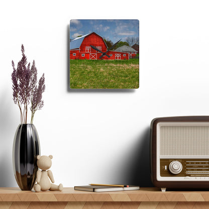 U R There Photography Delano Road Reds I Rustic Farmhouse Acrylic Analog Wall Clock