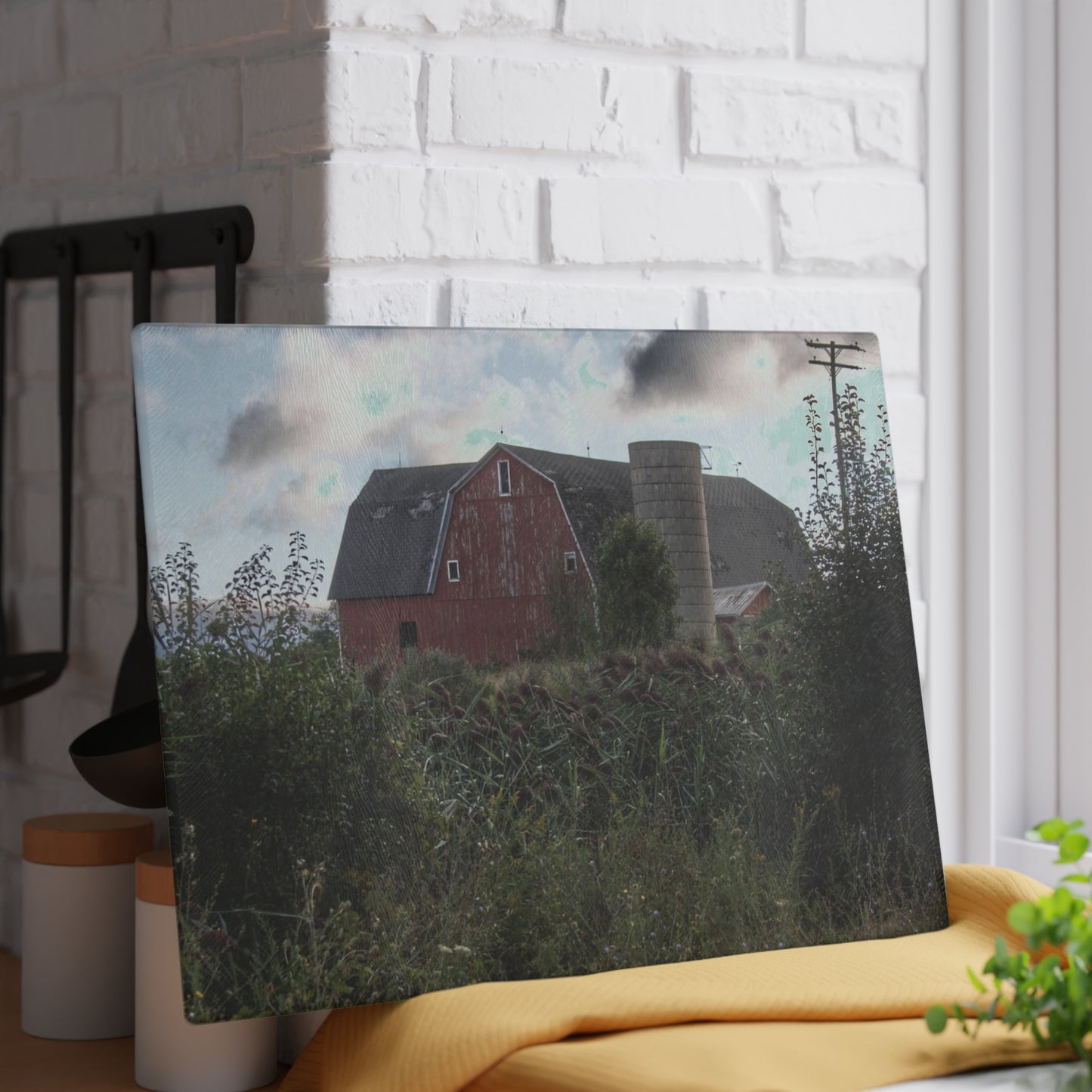 U R There Photography Greenwood Road Red II Rustic Farmhouse Acrylic Analog Wall Clock