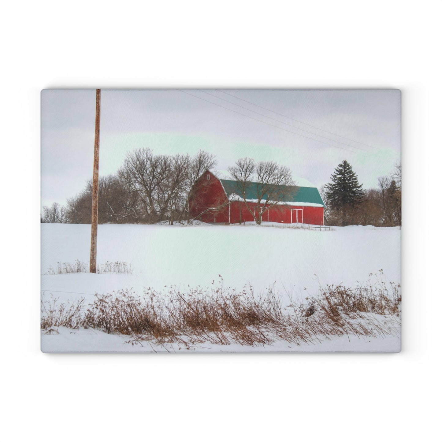 U R There Photography Five Lakes Hidden Red Rustic Farmhouse Tempered-Glass Cutting Board