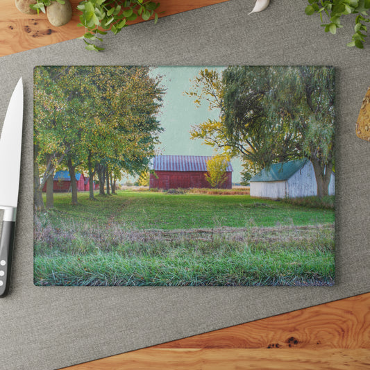 U R There Photography Wilcox Road Reds Rustic Farmhouse Tempered-Glass Cutting Board